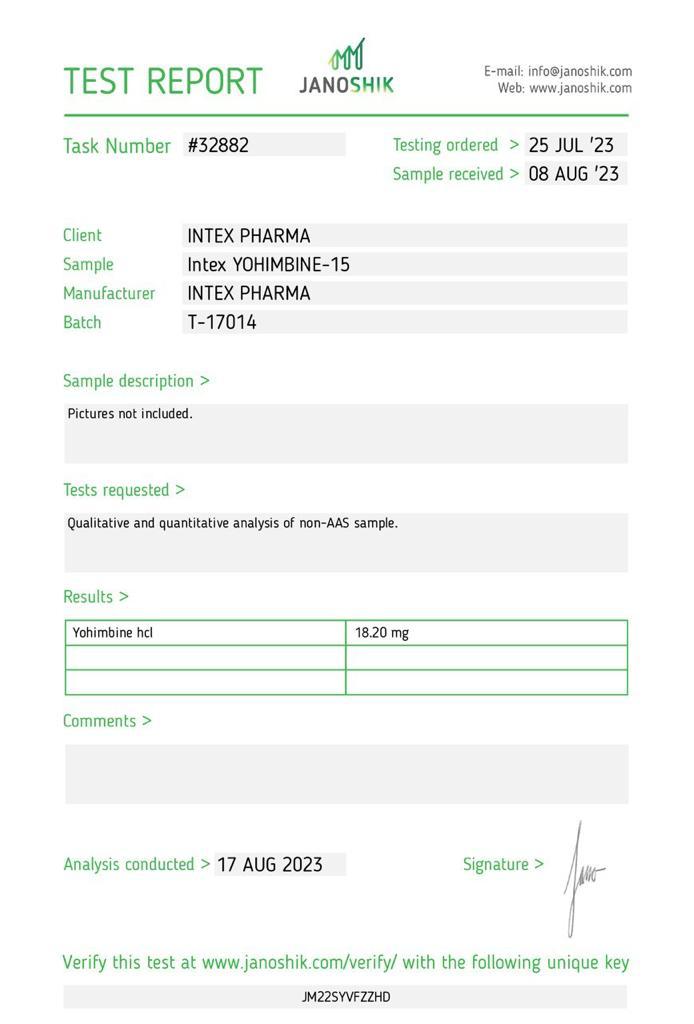Intex Pharma Yohimbine Hydrochloride 15mg x 60 tabs - Image 2